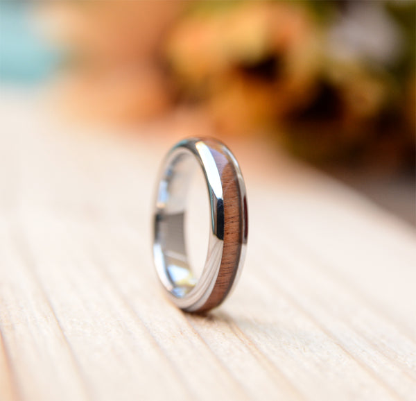 UXD Match His and Hers Tungsten Ring Set With Koa Wood Inlay And Hammered Texture