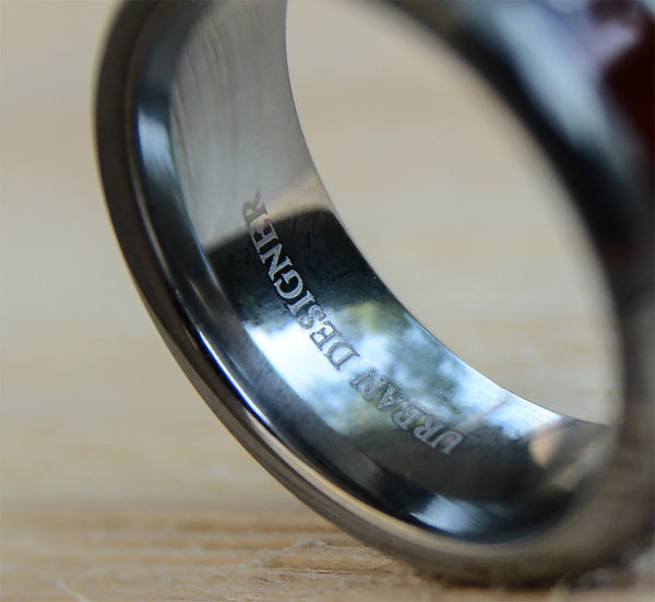 Match His and Hers Diamond Tungsten Rings with Wood Inlay and Hammered Texture