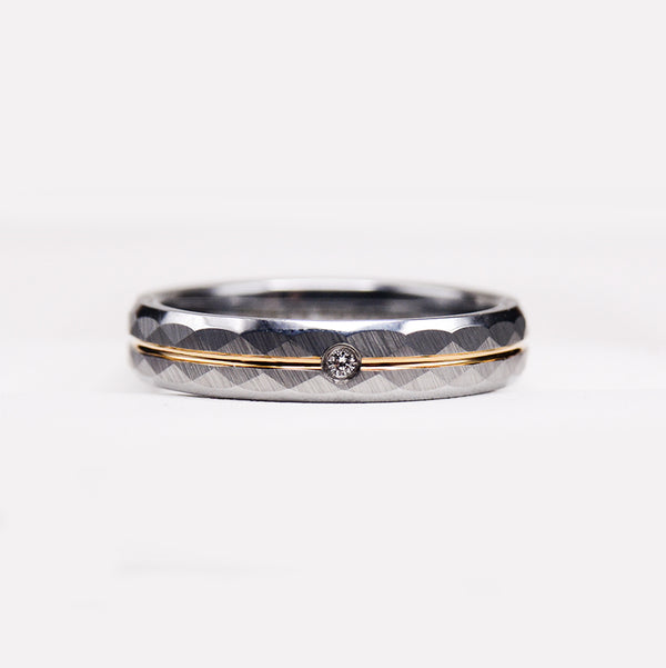 4mm Hammered Texture Diamond Tungsten Wedding Band