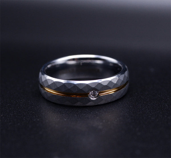 Hammered Texture Diamond Tungsten Wedding Band