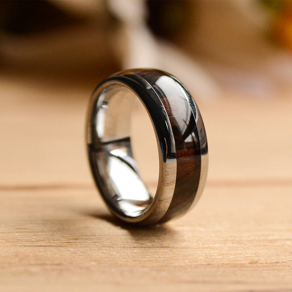 Mens Wedding Band 8mm Tungsten Wood wedding Band with Purpleheart Inlay