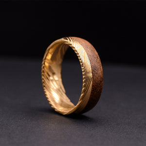 Unique Mens Wedding Bands Damascus Steel With Bubinga Wood Inlay Design | Urban Designer 