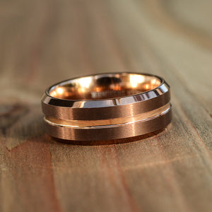 Wedding Rings For Women 6mm Coffee & Rose Gold Tungsten Band | Urban Designer 