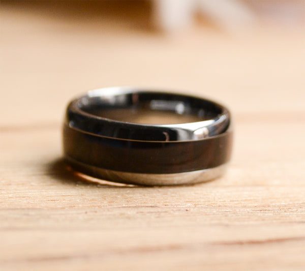 Mens Wedding Band 8mm Tungsten Wood wedding Band with Purpleheart Inlay
