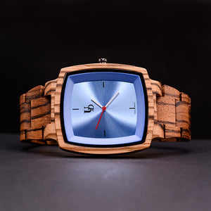 Wooden Watches For Men Zebra Square Engraved Wooden Watches With Sapphire Face | Urban Designer